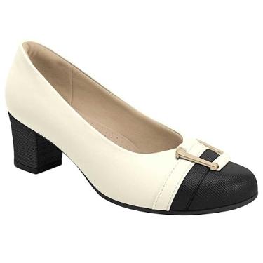 Imagem de Scarpin Feminino Laura Salto Médio Off White Preto Piccadilly 110157-7
