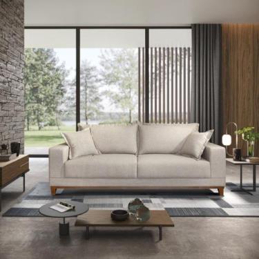 Imagem de Sofá 3 Lugares Lugano Living 2,00m Base em Madeira Linho - Bisart, Tra