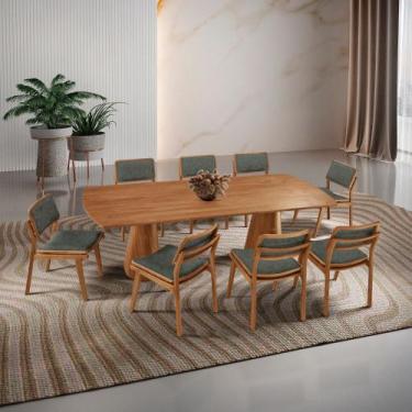 Imagem de Sala de Jantar Mesa Noronha 220cm Madeira Tampo Barril Laminado com 8 