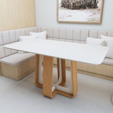 Imagem de Mesa de Jantar Retangular 170cm com Tampo em MDF Sintonia Amêndoa Clean/Off White