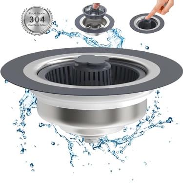 Imagem de TANTASY Protetor De Filtro Ralo Pia Cozinha 3 Em 1, Aço Inoxidável 304, Cesta Antientupimento Pop-Up Para Eua, Tampa Padrão 3-1/2"