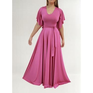 Imagem de Vestido Longo Feminino Elegante Com Manga Flare - Casual Dress, Fúcsia