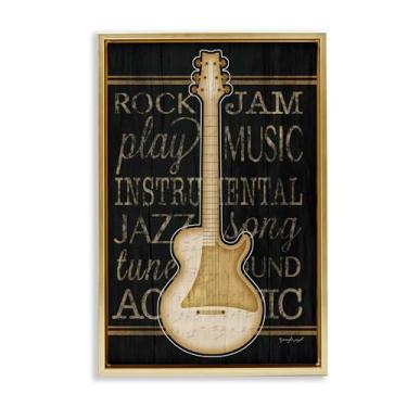Imagem de Stupell Industries Tela flutuante dourada com motivo de guitarra elétrica, design de arte de parede por Jennifer Pugh, 53 x 78 cm