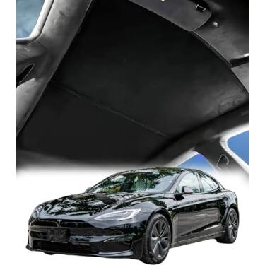 Imagem de Para-sol de teto compatível com Tesla Model S 2019-2022 Acessórios interiores, toldo de teto solar de camurça macia premium, sem cedência, cortina de vidro dobrável (sem clipes)