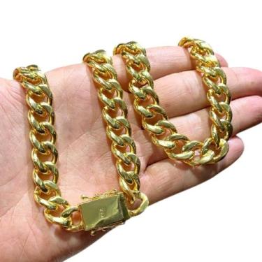 Imagem de Corrente Masculina 13mm Pit Bull 750 Banhado a Ouro - ToJoia18k