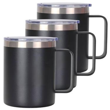 Imagem de Kit 3 Caneca Termica 360ml em Aço Inox com Tampa e Alça - Ideal para Café, Cerveja, Bebida Quente e Gelada, Chopp (Preto)