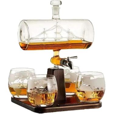Imagem de Conjunto De Decantador De Uísque 1000ml Com 4 Copos De Uísque, Vidro 100% Sem Chumbo, Conjunto De Presentes Perfeitos Para Licor, Uísque, Bourbon, Vodka
