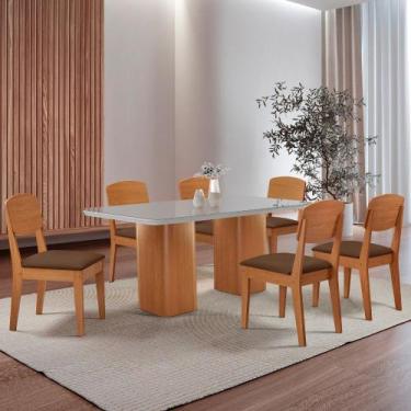 Imagem de Mesa de Jantar Eloise 180cm Tampo MDF Vidro com 6 Cadeiras Copper Mode