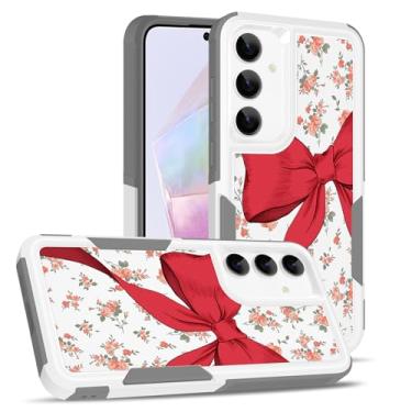 Imagem de Capa para Samsung Galaxy A35 5G de 6,6 polegadas, resistente e proteção à prova de choque de camada dupla com estampa de laço de flor fofa capa traseira fosca para mulheres e meninas, branca