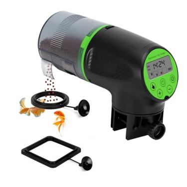 Imagem de Lychee Alimentador automático de peixes para aquário - 200 ml alimentador de férias com dois anéis de alimentação - visor LCD à prova de umidade para tanque