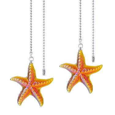 Imagem de Pacote com 2 correntes de extensão para ventilador de teto com estrela do mar decorativa de vidro âmbar 58 cm conjunto de corrente de puxar para luz de teto corrente de lâmpada