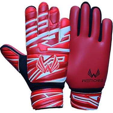 Imagem de WEMORA Luvas de goleiro de futebol para crianças, jovens, meninos, 4 mm, antiderrapantes, luvas de goleiro de futebol (vermelho/preto, tamanho 6, adequado para crianças de 13 a 15 anos, ambidestro)