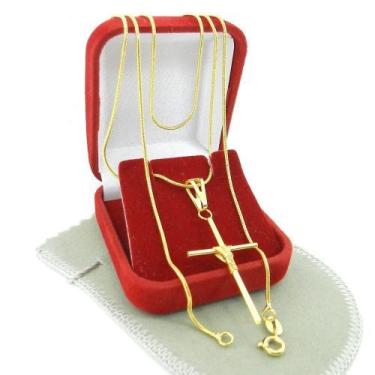 Imagem de Corrente Masculina 50Cm 1Mm + Cruz Folheada Ouro Cr657 - Wnbijouterias