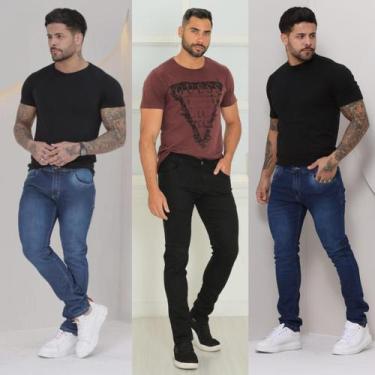 Imagem de Calça Jeans Masculina Preta Skinny Slim Original com Lycra Elastano Ro