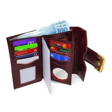 Imagem de Carteira Feminina De Couro Para Cartões Documentos Moedas