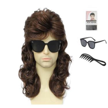 Imagem de Peruca Traqur Mullet para homens, estilo anos 80, fibra sintética, mar