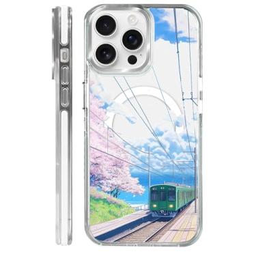 Imagem de MQJCYB Capa magnética para iPhone 14 Pro com design em base transparente, compatível com MagSafe, capa protetora fina de TPU macio para celular feminina e meninas para iPhone 14 Pro-Kawaii anime trem