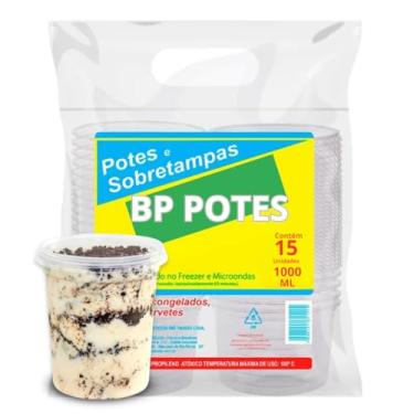 Imagem de Pote Descartavél 1000ml BP Potes Redondo Cilindrico com Tampa Açai, Bolos Sorvetes, Bolacha (15 Unidades)