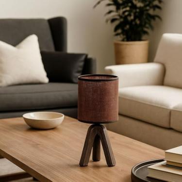 Imagem de Luminária de Mesa em Cerâmica com Cúpula de Tecido – Abajur para Ambientes Aconchegantes (Marrom Escuro)