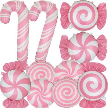 Imagem de Balões de bengala doce, laço, balão, pirulito, chá de bebê, crianças, Natal, Natal, doces, tema, aniversário, doces, decoração, suprimentos, 10 peças, rosa