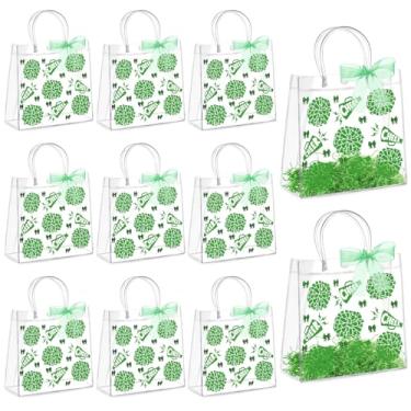 Imagem de AmazingSpark Conjunto de 10 sacos de presente de PVC transparente com alças reutilizáveis para lembrancinhas de festa com fita de ráfia saco de presente de plástico para líder de torcida da equipe de