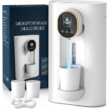 Imagem de Dispenser Enxaguante Bucal, Reservatório de Água de 540Ml, 2 Copos Magnéticos para Enxaguante Bucal, 3 Configurações de Dispensação de Água