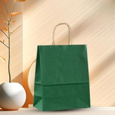 Imagem de Sacos de presente de papel Kraft com alças, para embrulho de presente, lembrancinhas de festa, compras de varejo, sacos de presente grossos e duráveis (verde)