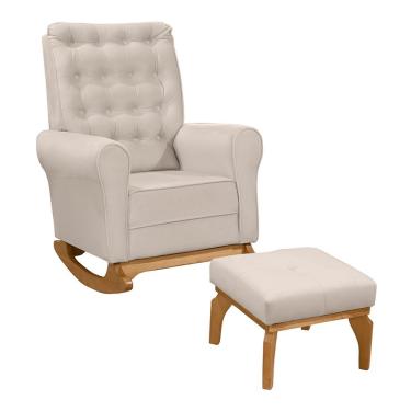 Imagem de Poltrona De Amamentação E Descanso Paris Com Base Balanço E Puff Veludo Bege - Desk Design