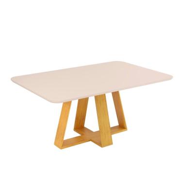 Imagem de Mesa De Jantar 6 Lugares Tampo Retangular Chanfrado Curvo 160cm Com Vidro Kiara Cedro/off White - Dj Móveis