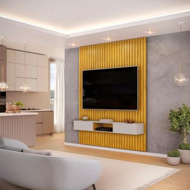 Imagem de Painel Ripado Com Bancada Suspensa Para Tv Até 65 Polegadas 183 Trento Cedro/bali - Dj Móveis