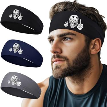 Imagem de Bandanas para homens e mulheres, pacote com 3 faixas de suor esportivas, faixas de cabeça masculinas, crânio, treino, faixa de cabelo para corrida refrescante, faixa de cabelo masculina, faixa de