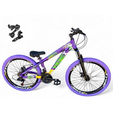 Imagem de Bicicleta Aro 26 Vikingx Tuff Freeride Câmbios Shimano 21v Aros Vmaxx DH Freio a Disco Pneu Flame-Unissex