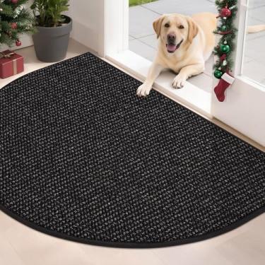 Imagem de BEQHAUSE Tapete de porta Dirt Trapper, 81 x 122 cm, meio círculo, antiderrapante, lavável, tapetes de entrada, absorventes, bem-vindos, discretos, para porta frontal e traseira, preto