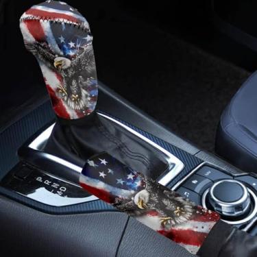 Imagem de Horeset Capa de freio de mão e câmbio de marchas com bandeira americana, antiderrapante, confortável, protetor de alavanca de freio de mão, acessórios de manga de proteção de alça interna automotiva
