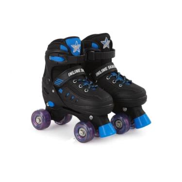 Imagem de Patins 4 Rodas Infantil com Luzes LED, Ajustável, Design moderno, Rodas de Poliuretano, para Iniciantes, Unisex (Preto, M - 32 a 35)