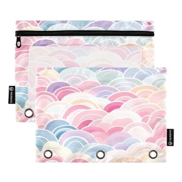 Imagem de Wassud Pacote com 2 pastas de fichário com estampa de arco-íris, pastas de bolso com 3 furos, organizador de fichários para casa, escritório