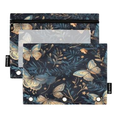 Imagem de Wassud Pastas de fichário com 3 furos, pastas de bolso com 3 furos, pasta organizadora de fichário borboleta azul dourado para escritório em casa, pacote com 2