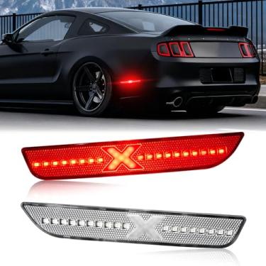 Imagem de 2 peças de luzes laterais de LED traseiras atualizadas estilo X compatíveis com Ford Mustang 2010-2014, marcadores laterais de para-choque, lentes claras, luzes de estacionamento com LED vermelho