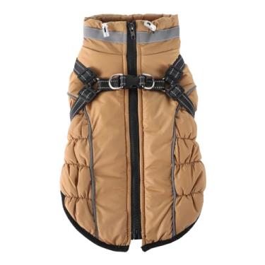 Imagem de Casaco quente de inverno impermeável com cinto de tração, jaqueta para animais de estimação ao ar livre para cães médios e pequenos - marrom-P