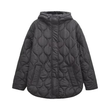 Imagem de Jaqueta Feminina Acolchoada Com Capuz E Cordão, Estilo Parka, Manga Lo