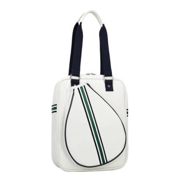 Imagem de oshhni Bolsa de tênis profissional, versátil e impermeável, para raquetes de tênis, ideal para treinos, jogadores iniciantes e atividades diárias, Branco 1 Ombro