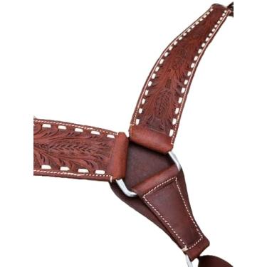 Imagem de Ranch Hand Store Coleira de peito de cavalo com Buckstitch branco - Coleira de peito de couro trabalhado à mão projetada para cavalos de quarto e cavalos de tamanho normal - Coleira de cavalo para