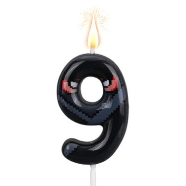 Imagem de Ninja Aniversário Número Vela, Pixel Mascarado Ninja Tema Dígito Vela Happy Birthday Bolo Topper Decorações para Crianças Aniversários Festa Suprimentos (Número 9)