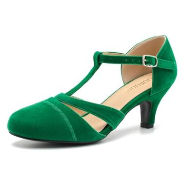 Imagem de LIURUIJIA Sapato feminino Mary Jane com tira em T – Salto baixo vintage para dança, festa retrô ou cosplay, Verde, 37