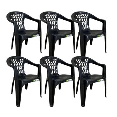 Imagem de Kit 6 Cadeiras De Plástico Com Braço Duo Bella Duoplastic Preto
