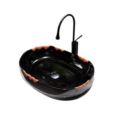 Imagem de Vessel Vanity Sink vaso pia retangular estilo retrô acima do balcão cerâmica banheiro bancada moderna