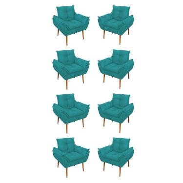 Imagem de Kit 08 Poltronas Opala Decorativas Sala De Estar Suede Cor:azul Turquesa