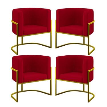 Imagem de Kit 04 Poltronas Lua Sala Decorativa Base De Ferro Gold Vermelho
