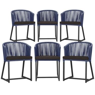 Imagem de 6 Cadeiras De Jantar área Noronha Preta E9 Trama  Azul