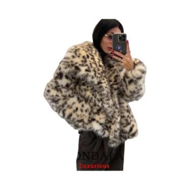 Imagem de Jaqueta De Pelo Sintético Marrom Para Mulheres, Com Decote Em V E Mang